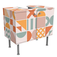 WASCHBECKENUNTERSCHRANK Fliesen Geometrische Formen Apricot und Türkis 60/55/35 cm - Orange, Holzwerkstoff (60/55/35cm) - Bilderwelten