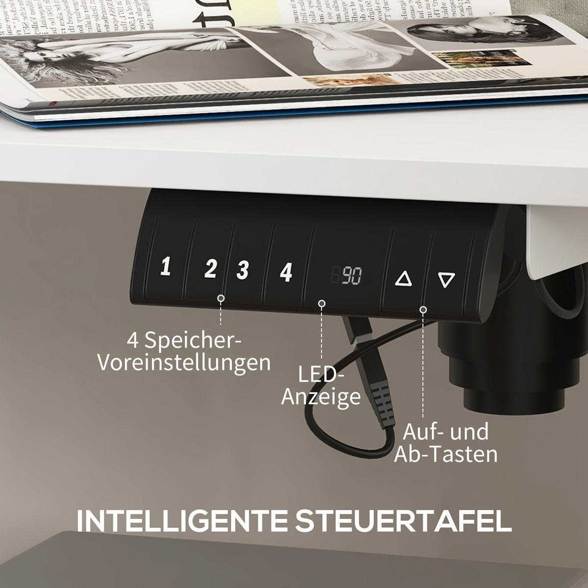 HÖHENVERSTELLBARER Schreibtisch 140 x 70cm Elektrisch Computertisch mit Haken - Weiß, Kunststoff (140/70/116cm) - Vinsetto