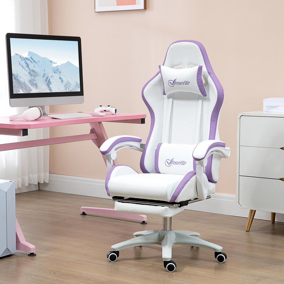 GAMING-STUHL Weiß 65.0/65.0/129.0 cm - Weiß, Kunststoff (65/129/65cm)