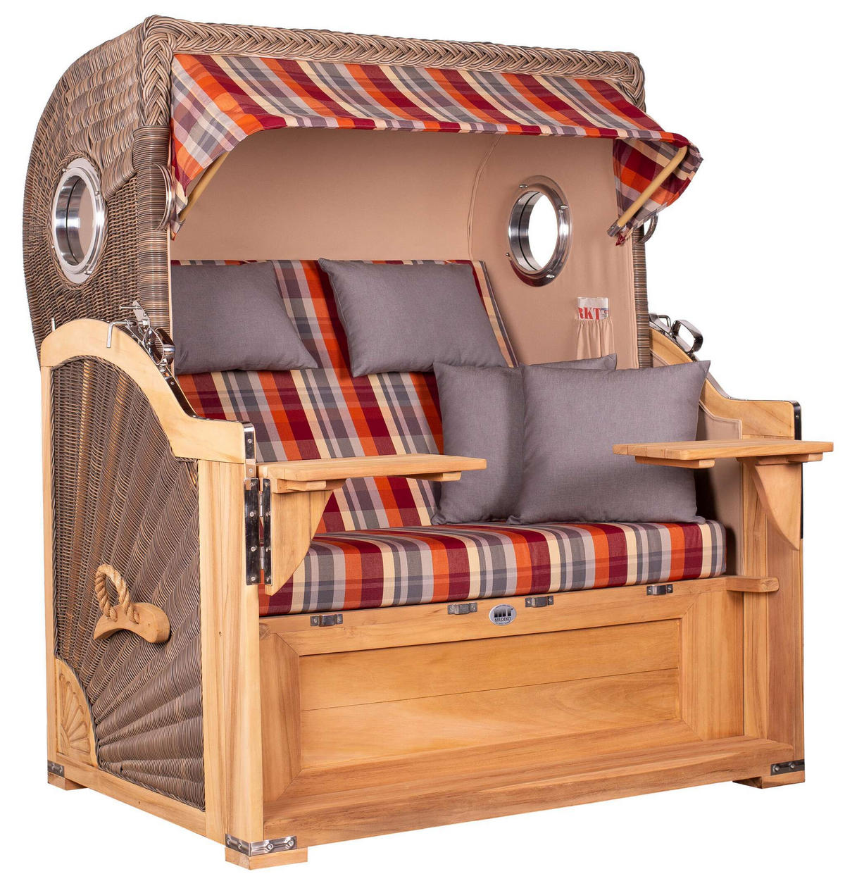 STRANDKORB Baltikum Teak 2,5 Sitzer - Rot/Braun, Holz/Metall (142/170/95cm) - Mr. Deko