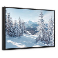 LEINWAND Bilder mit Rahmen - Winterlandschaft - Natur - Berge - Bäume - Schnee - 60x40 - Hellblau, Textil (60/40cm) - MuchoWow