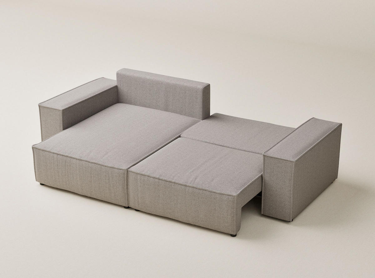 ECKSOFA MIT SCHLAFFUNKTION Moyo Seidengrau Webstoff - Beige/Schwarz, Holz/Holzwerkstoff (255/148cm) - Maison de Reve