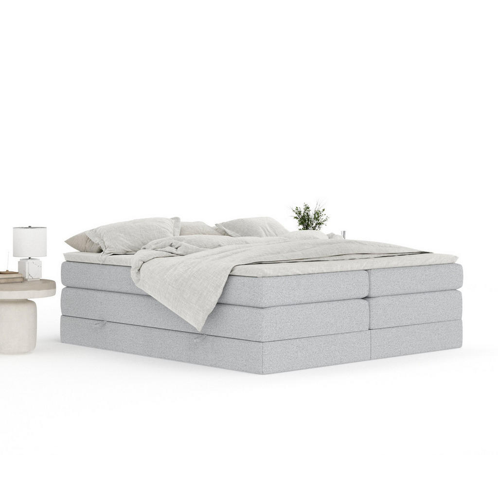 Thumbnail - Maison de Reve Boxspringbett, Hellgrau, Textil, Buche, Kiefer, H3 + H4, 7-Zonen, Höhe ca. 40 cm, 200x200 cm, Handmade in...