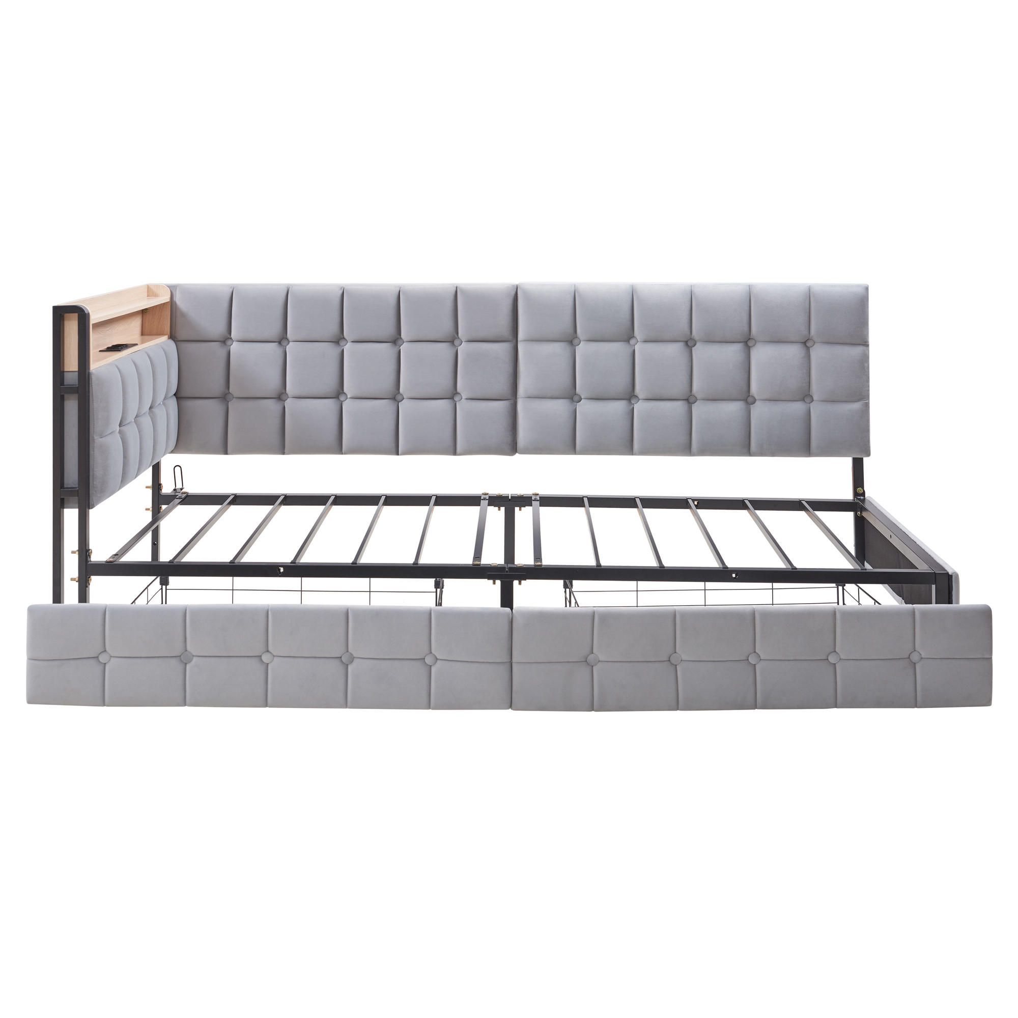 POLSTERBETT 90x200 cm mit 2 Schubladen in Hellgrau - Hellgrau, Textil (90/200cm) - KOMHTOM