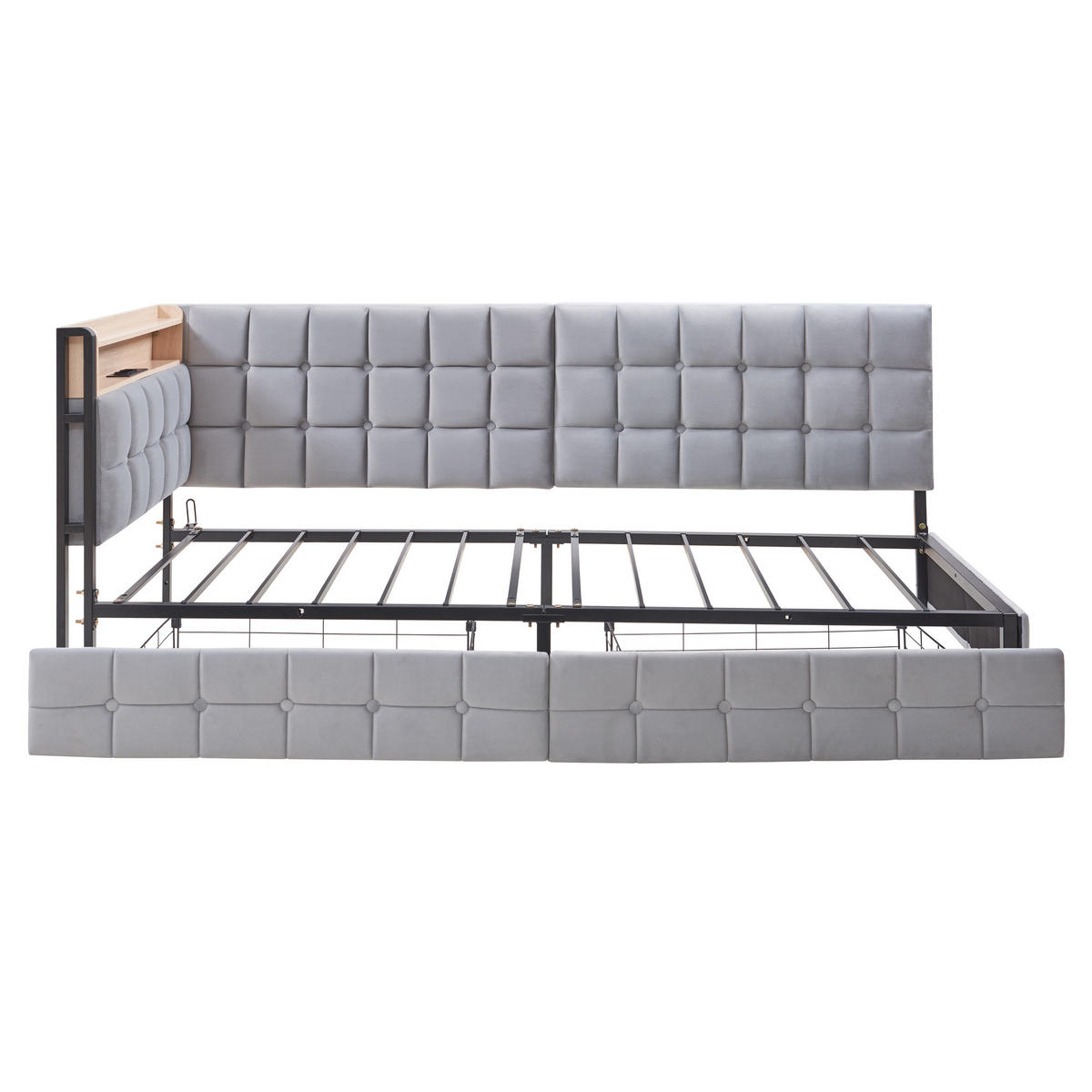 POLSTERBETT 90x200 cm mit 2 Schubladen in Hellgrau - Hellgrau, Textil (90/200cm) - KOMHTOM