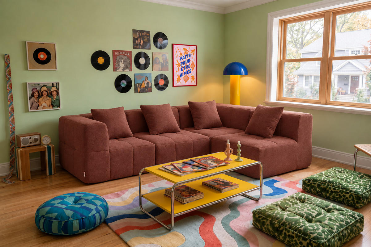ROHOVÁ sedačka bouclé tkanina terakotovo červená - terakotová, textil (260/175cm) - MILYsofa