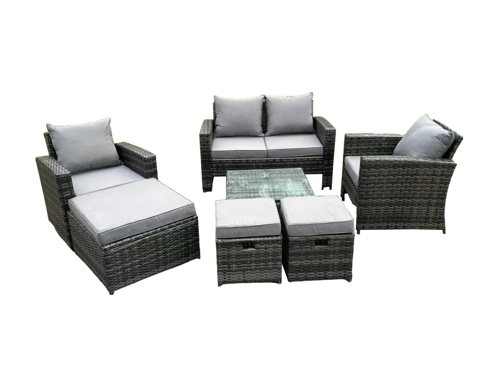 GARTENMÖBELSET mit 3 Hockern Polyrattan Dunkelgrau 7-Sitzer - Dunkelgrau, Metall - Fimous