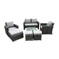 GARTENMÖBELSET mit 3 Hockern Polyrattan Dunkelgrau 7-Sitzer - Dunkelgrau, Metall - Fimous