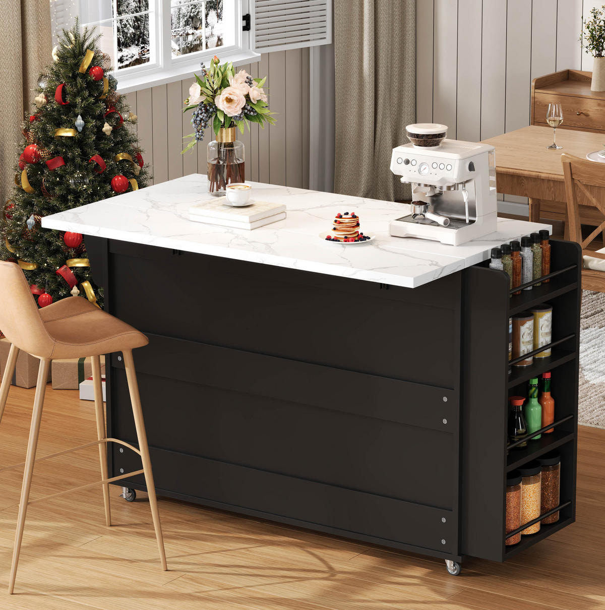 KÜCHENINSEL klappbar 138 x 70 x 90 cm Schwarz - Schwarz, Holz (70/90/138cm) - Beauniv