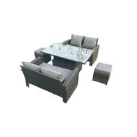 GARTENMÖBE-SET HÖHENVERSTELLBARER ESSTISCH SOFA MIT 2 KLEINEN HOCKER Polyrattan Dunkelgrau Gemischt 6-Sitzer - Dunkelgrau, Metall - Fimous