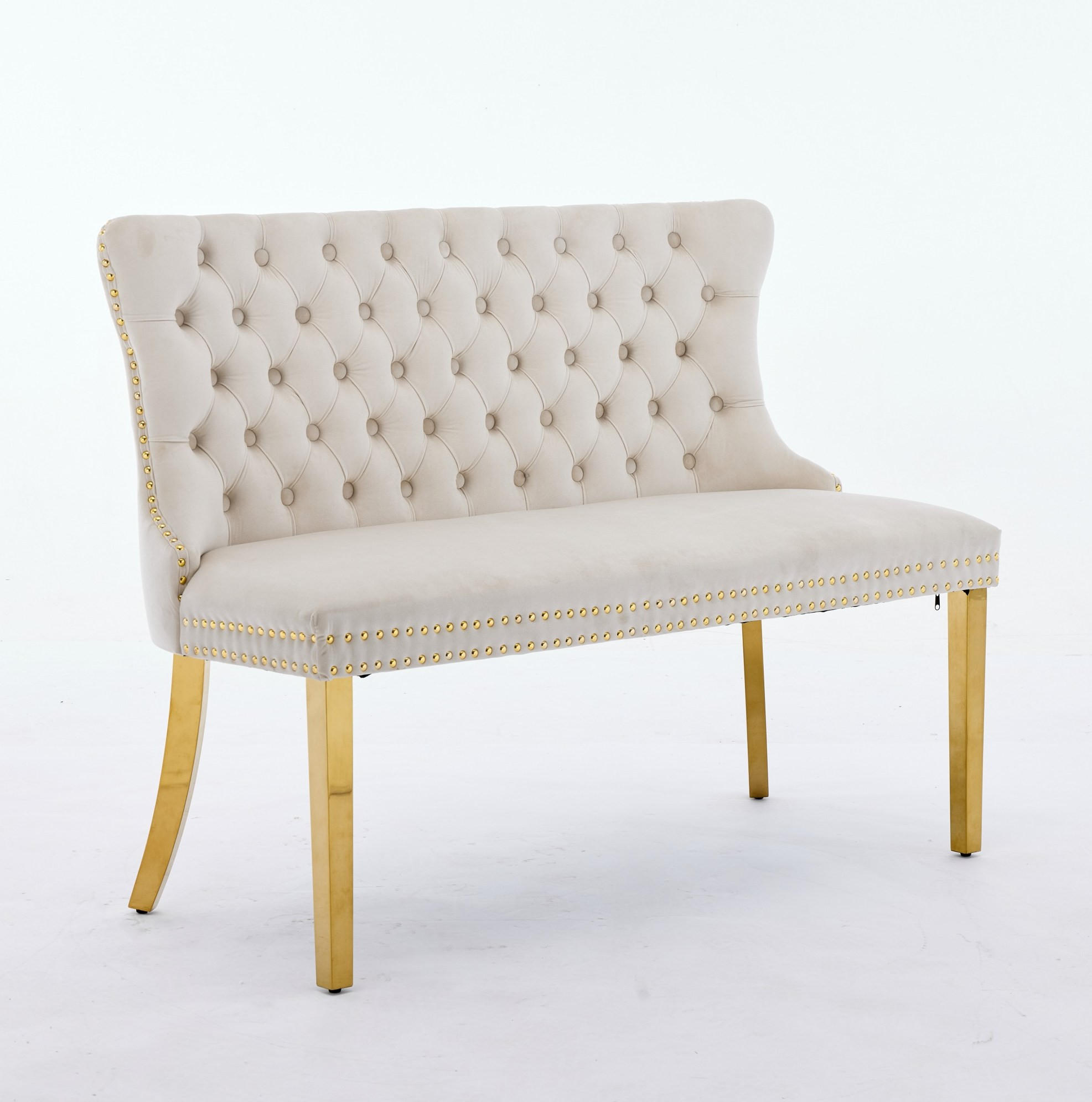 SITZBANK 2-Sitzer Samt Beige mit goldfarbenen Edelstahlbeinen - Beige, Metall (116/89.5/58.1cm) - Meubliv