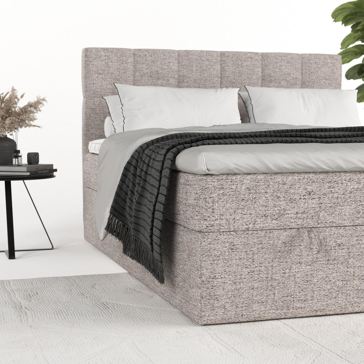 BOXBETT Savio 200/200 cm Beige im Neve Stoff - Beige/Schwarz, Holz/Holzwerkstoff (200/200cm) - AltaBeds