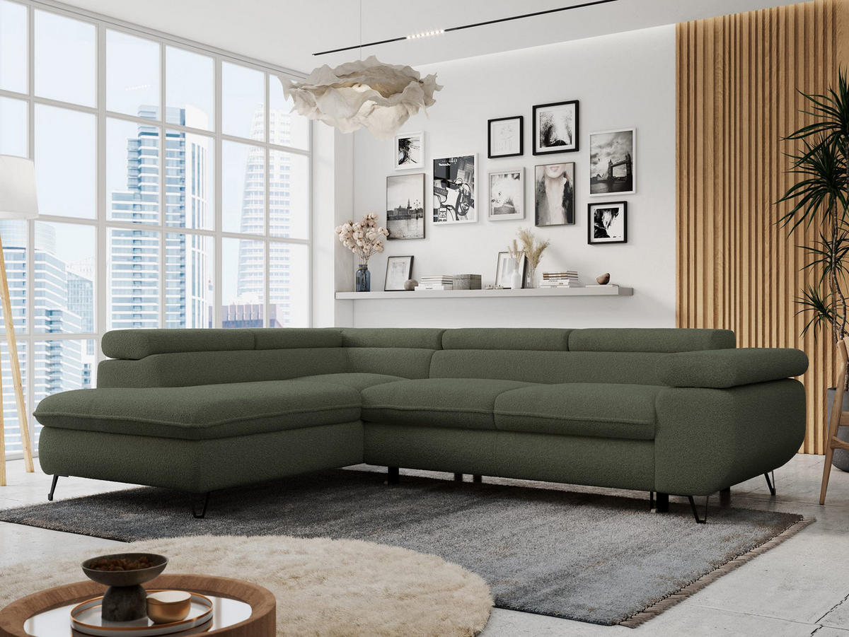 ECKSOFA PETER L Grün Boucle - Links Seite - Schwarz/Grün, Textil/Metall (208/273cm) - MKS