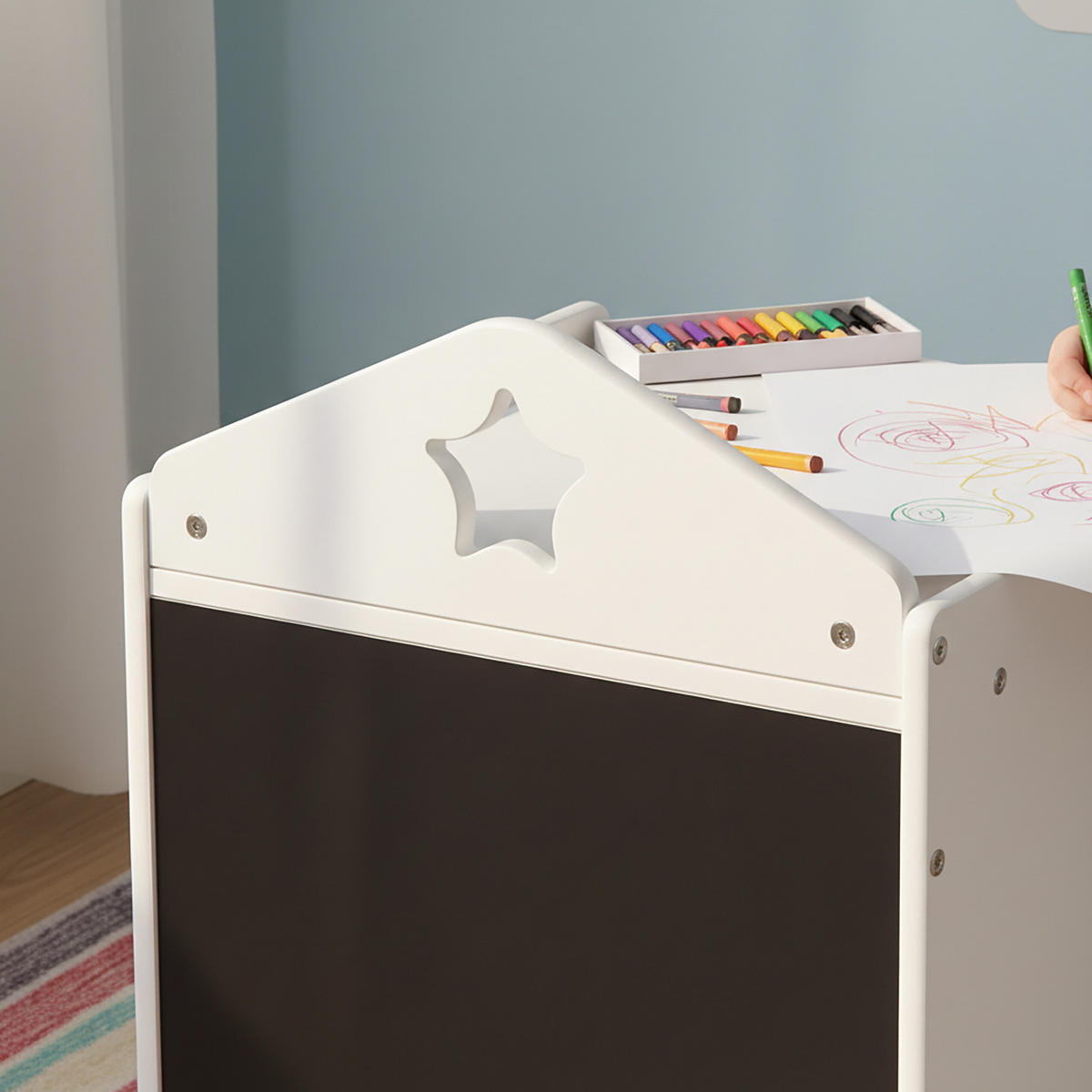 KINDERSITZGRUPPE Weiß 2-tlg.-Set MDF Kreidetafel - Weiß, Holzwerkstoff (38/48.5/30cm) - Relaxdays