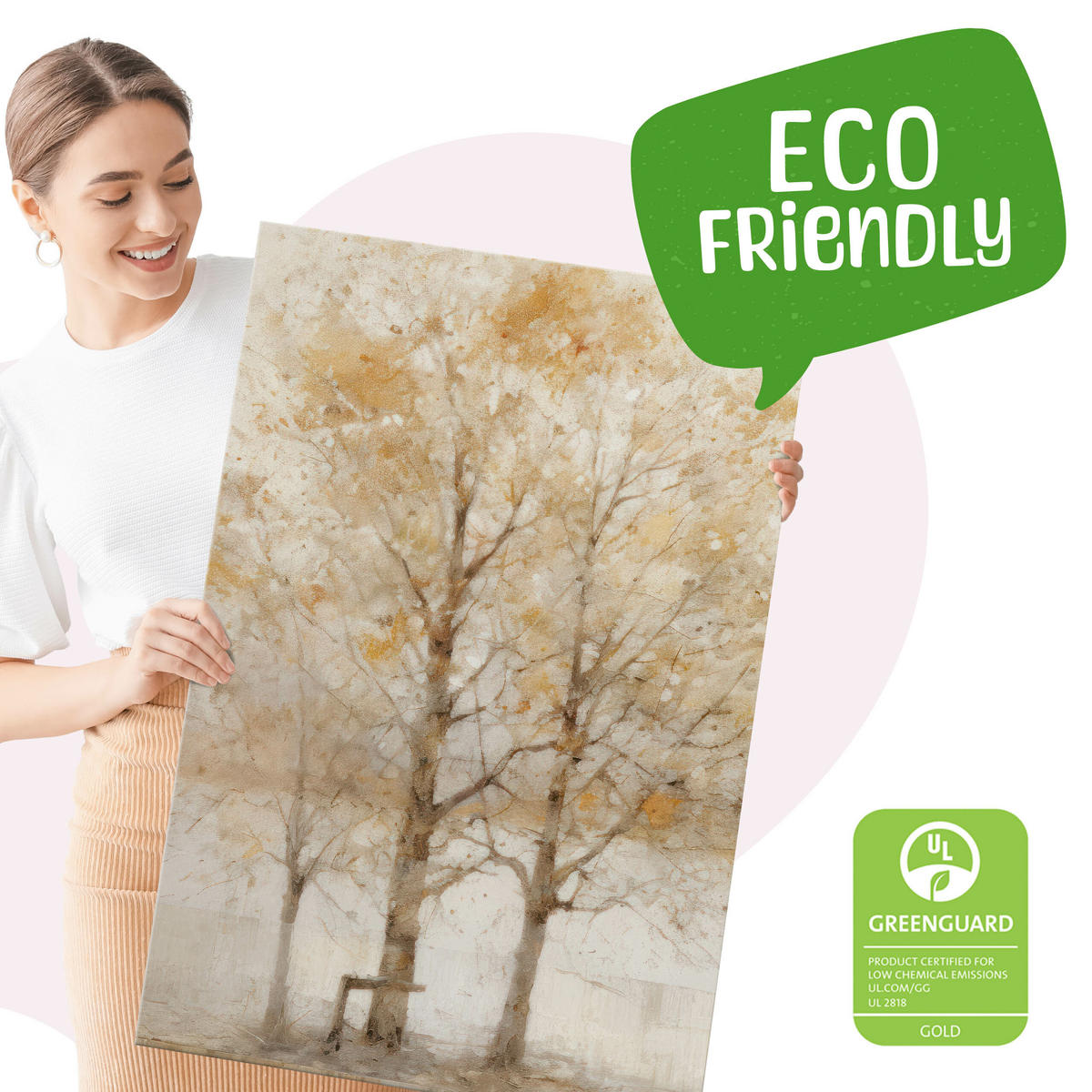 LEINWANDBILDER 3-es Set Baum Malarei - Beige/Weiß, Textil (90/40cm) - Muralo