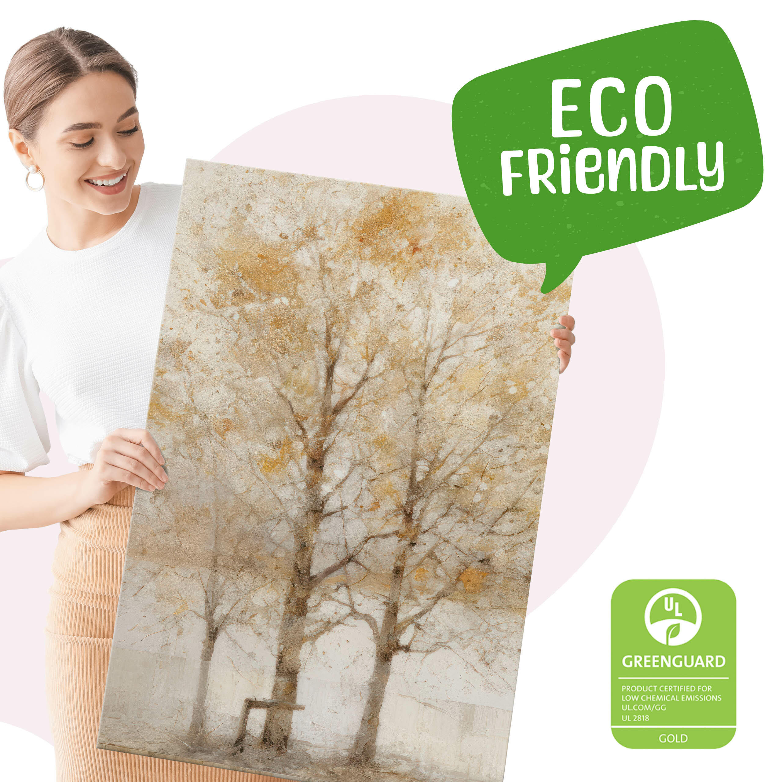 Thumbnail - Muralo Leinwandbilder, Weiß, Beige, Braun, Grau, Textil, Abstrakt, Baum/Pflanze/Natur, Rechteckig, 90x40 cm, Bilder und ...