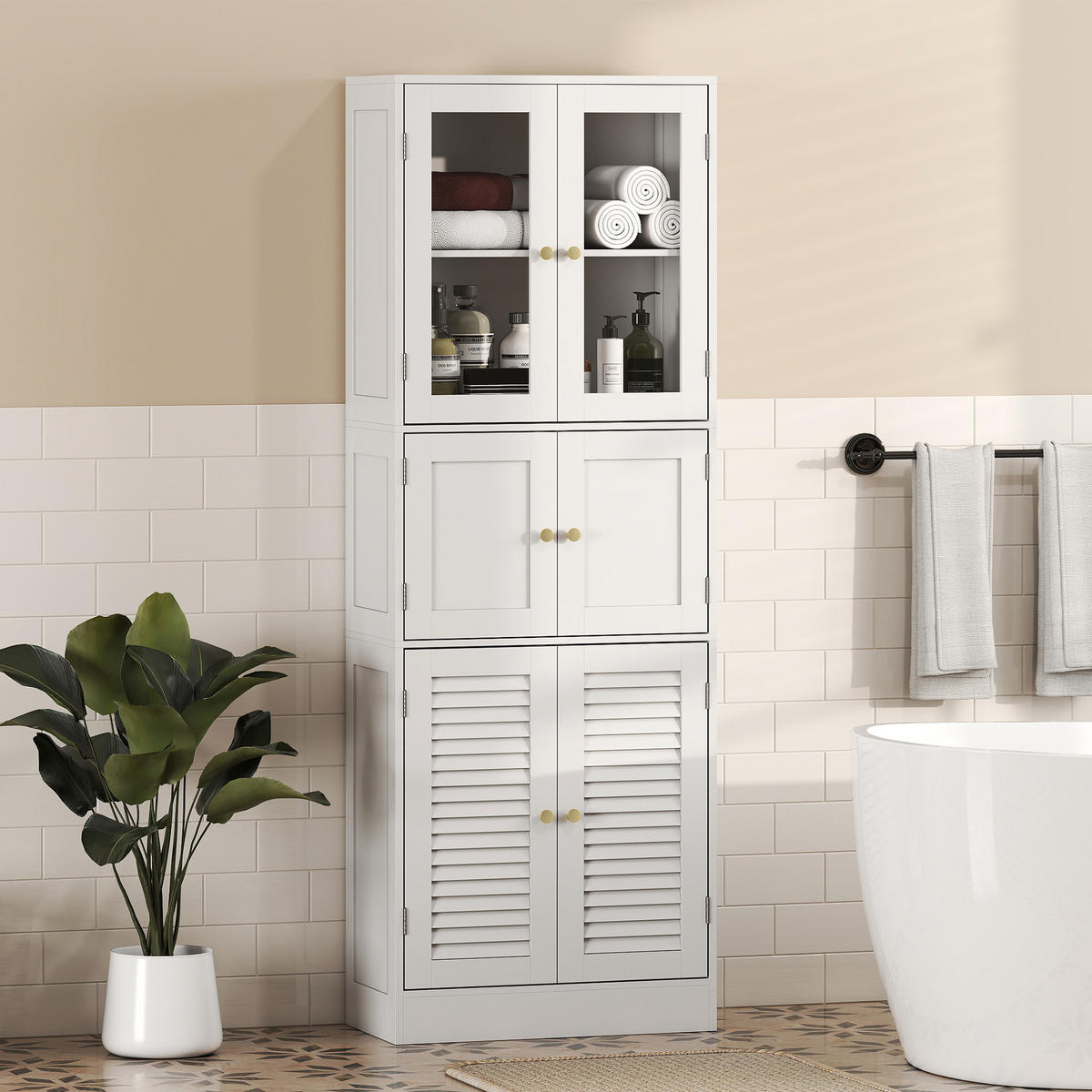 HOCHSCHRANK DE-12547 mit 6 Türen Weiß - Weiß, Holzwerkstoff (30/170/60cm) - ComfortXL
