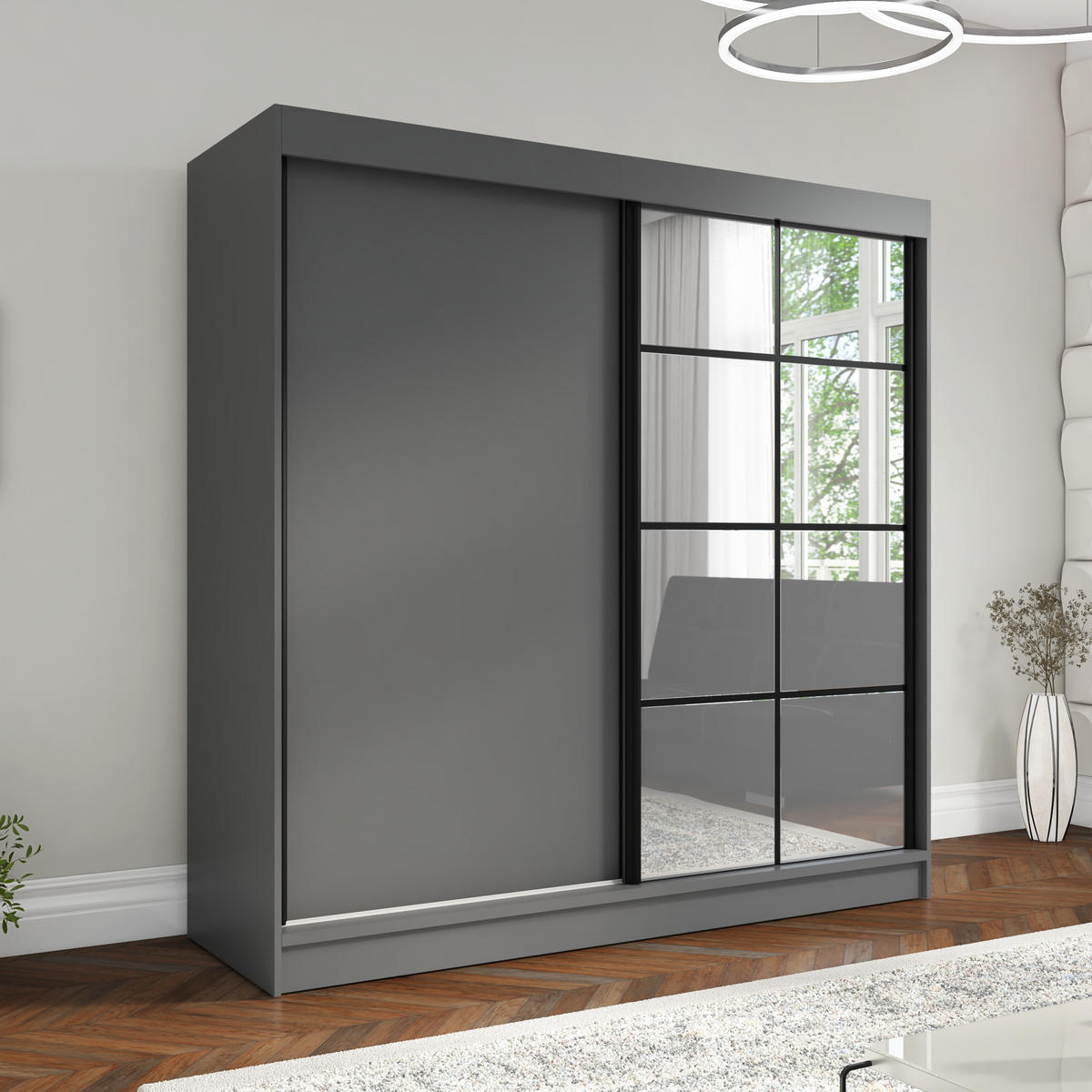 SCHWEBETÜRENSCHRANK 200 CM TAVIRO Farbe: Graphit - Graphitfarben, Holzwerkstoff (200/215/60cm) - A&J MöbelLand