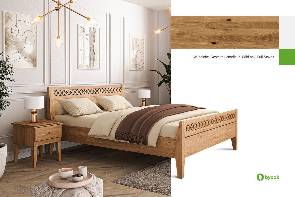 MASSIVHOLZBETT ELIAS 4 120x210 Wildeiche - Alteiche, Holz (120/210cm) - byoak
