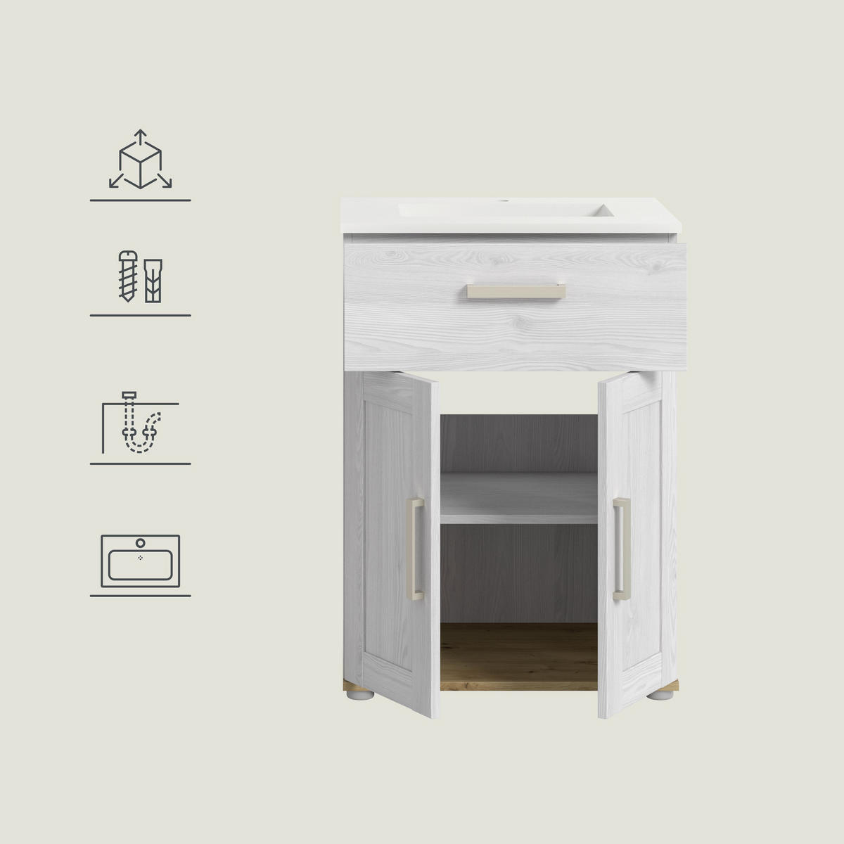 WASCHTISCH inkl. Waschbecken VERONA (B/H/T: ca. 60/82/46 cm) in Sibiu Lärche Nachbildung/Sibiu Lärche Nachbildung - Lärchefarben, Holzwerkstoff (60/82/46cm) - Homes & Jones