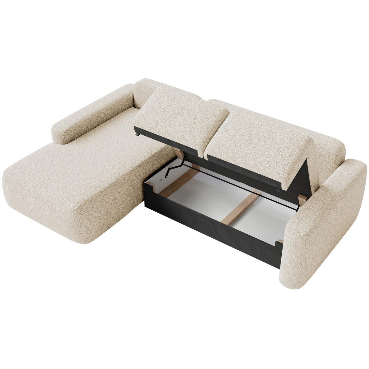 ECKSOFA Carnos Mini Hellbeige Chenille - Ecru/Schwarz, Kunststoff/Textil (238/164cm) - Selsey