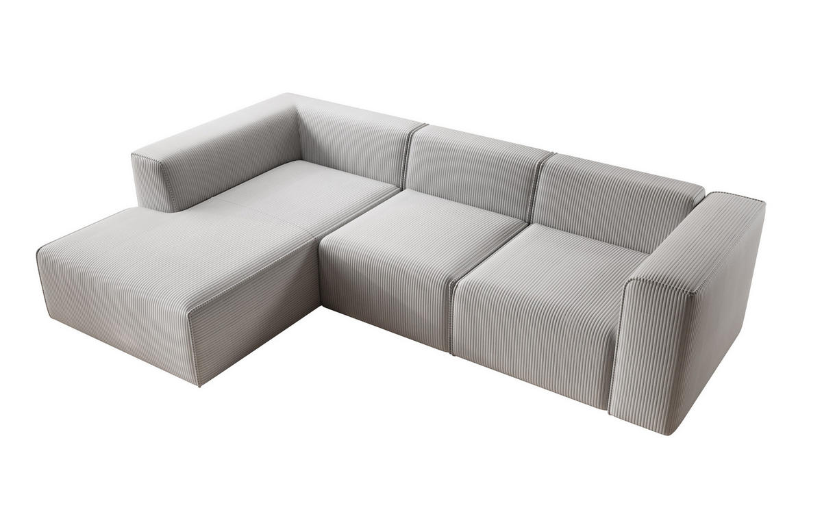 ECKSOFA Fuego Links, Cord-Stoff, 285x72x165 cm, Hellgrau - Hellgrau, Holz (285/165cm) - PROMETO Möbel