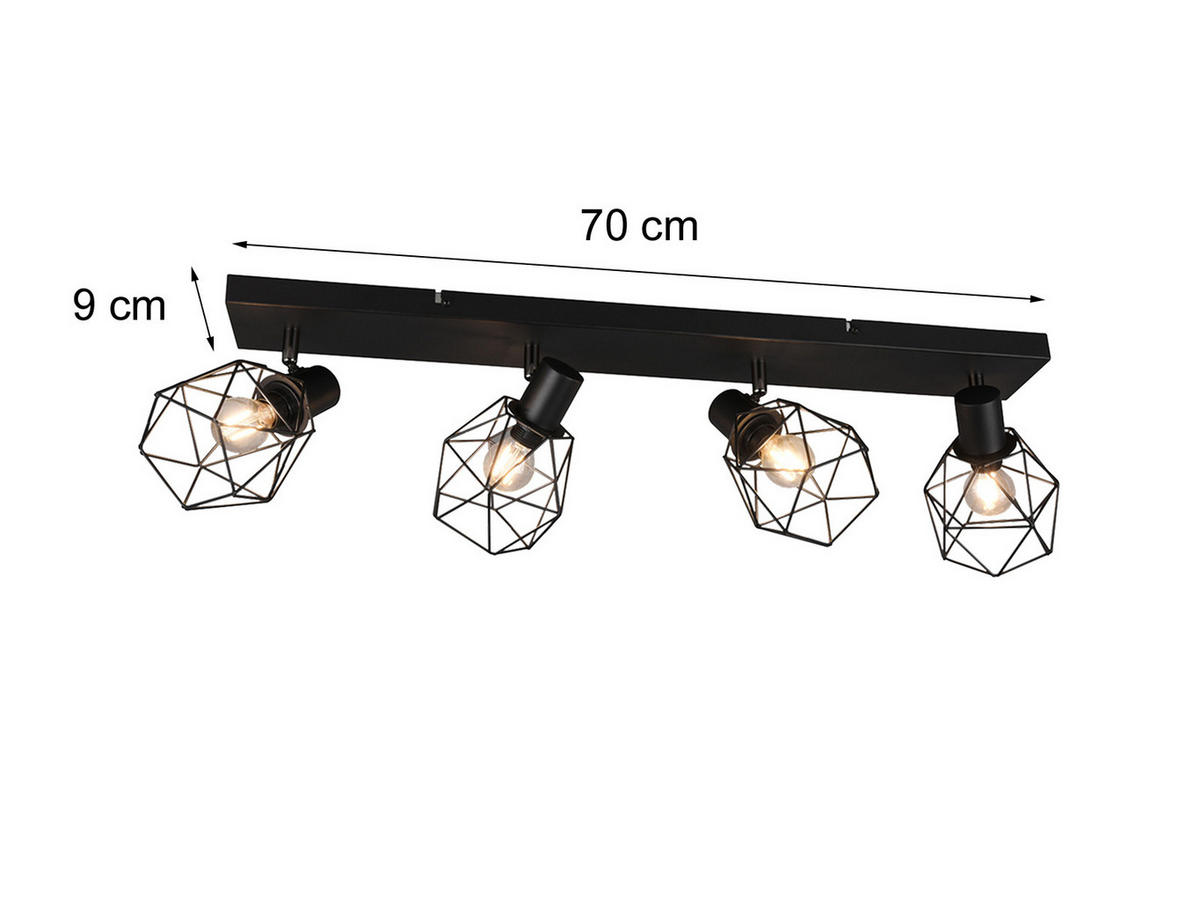 DECKENSTRAHLER 4-flammig Industrial Schwarz, Breite 70cm - Schwarz, Metall (9/70/14cm) - meineWunschleuchte