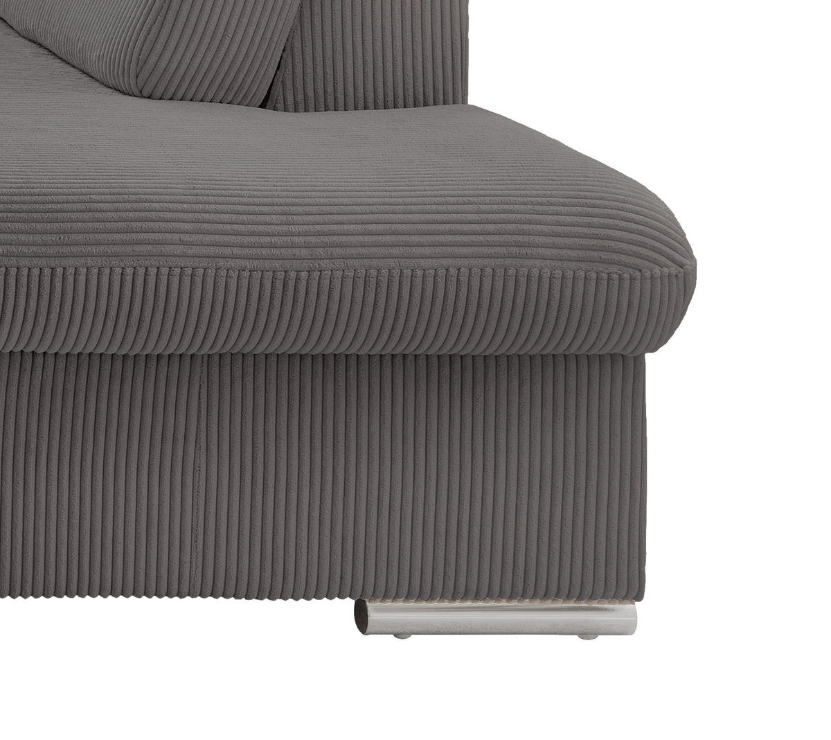 ECKSOFA mit Schlaffunktion, Bettkasten, Kopfstützen verstellbar, Wellenunterfederung, Ottomane rechts B283/T228/H102 cm, Cord Grau Anthrazit / 17217 - Chromfarben/Schieferfarben, Textil/Metall (283/228cm) - luma-home