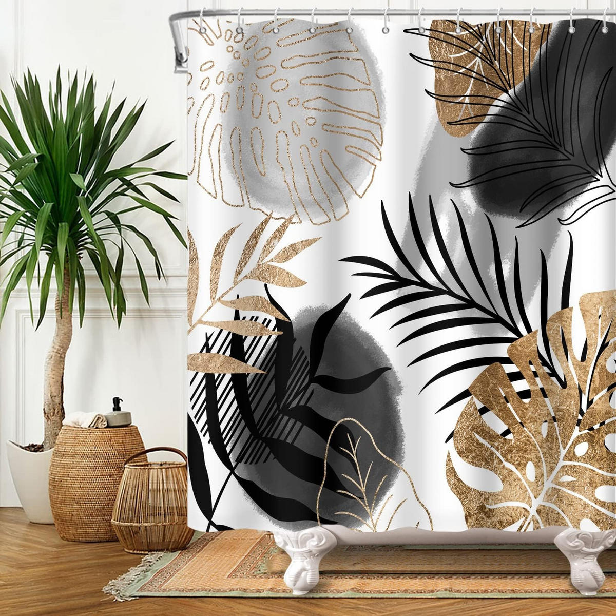 DUSCHVORHANG Set Blätter Pflanzen abstrakt - Multicolor, Kunststoff (180/150cm) - MCBOSON