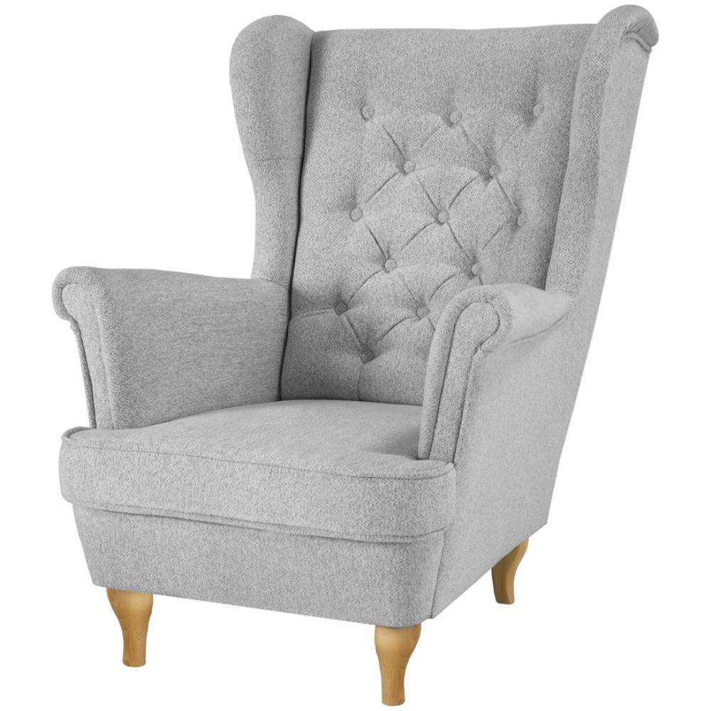 CHESTERFIELD-SESSEL Falco hellgrau mit Buche Holzbeinen - Hellgrau, Holz/Textil (82/102/92cm) - Beautysofa