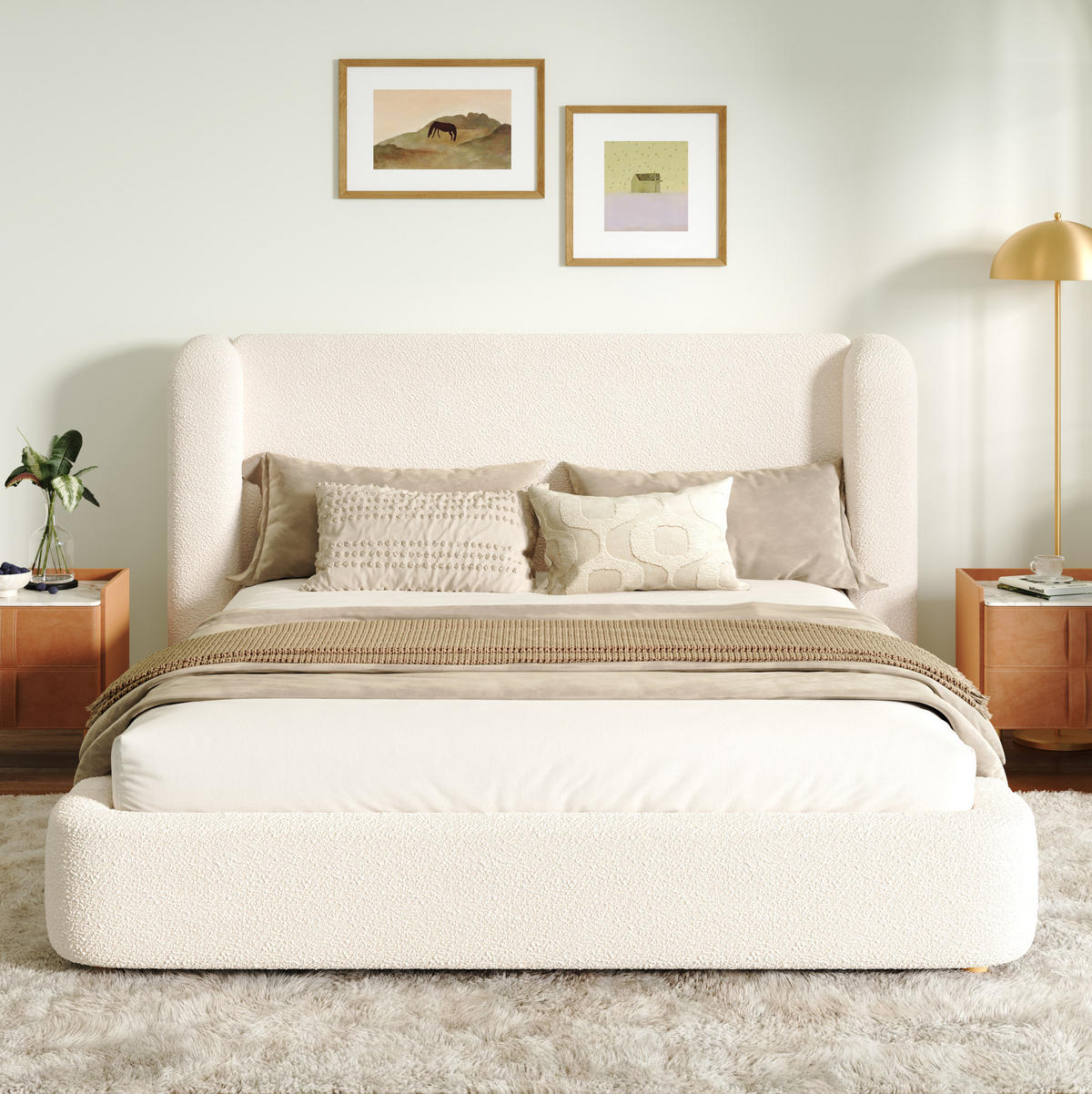 POLSTERBETT 160/200 cm mit hydraulischem Bettkasten, Lattenrost und abnehmbarem Bouclé-Kopfteil, Beige - Beige, Textil (160/200cm) - Redom