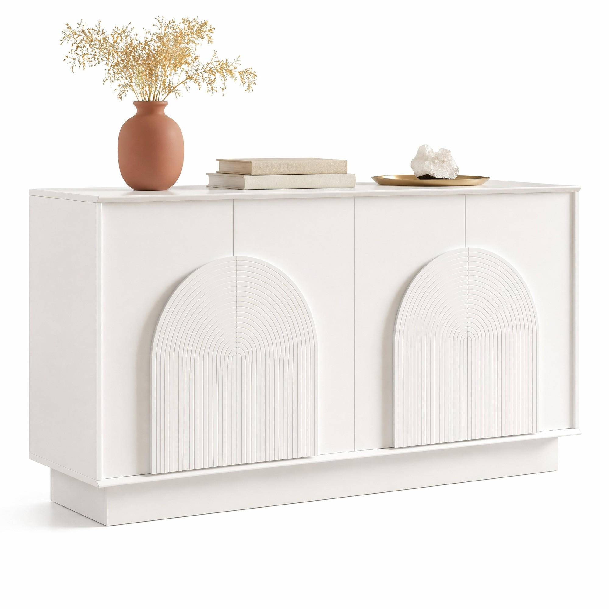SIDEBOARD in Weiß Anrichte aus MDF mit 4-Türen-Design für Wohnzimmer und Esszimmer, B160/T38/H80 cm - Weiß, Holzwerkstoff/Metall (160/80/38cm) - STILVORA