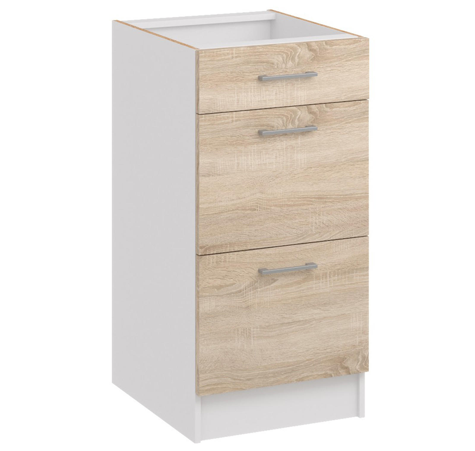 KÜCHENUNTERSCHRANK D40 3SZ licht sonoma - Sonoma Eiche, Holzwerkstoff (40/82/44cm) - roe furniture