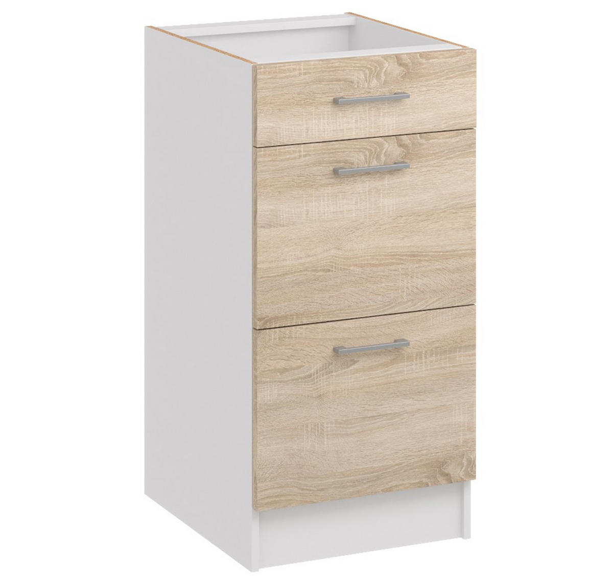 KÜCHENUNTERSCHRANK D40 3SZ licht sonoma - Sonoma Eiche, Holzwerkstoff (40/82/44cm) - roe furniture