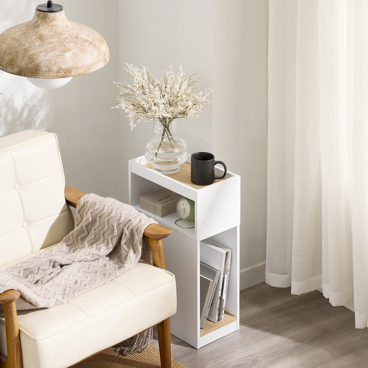 NACHTTISCH mit Seitenablage, Weiß, 20x35x60cm - Weiß, Holzwerkstoff (20/60/35cm) - SoBuy