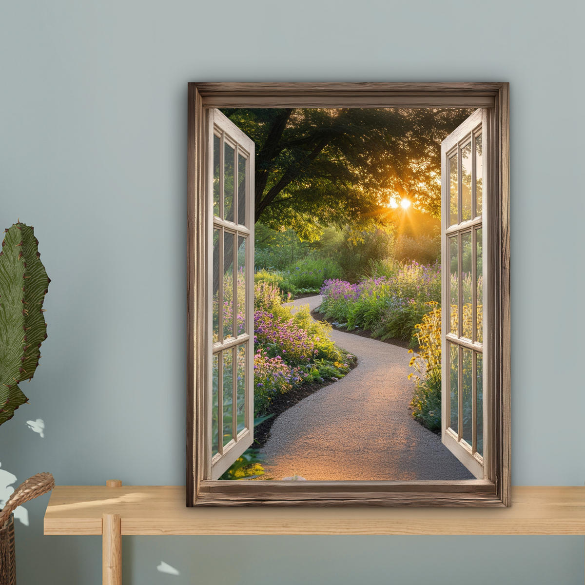 LEINWANDBILD Aussicht - Blumen - Natur - Sonne - Weg 30x40 cm - Hellgelb, Textil (30/40cm) - MuchoWow