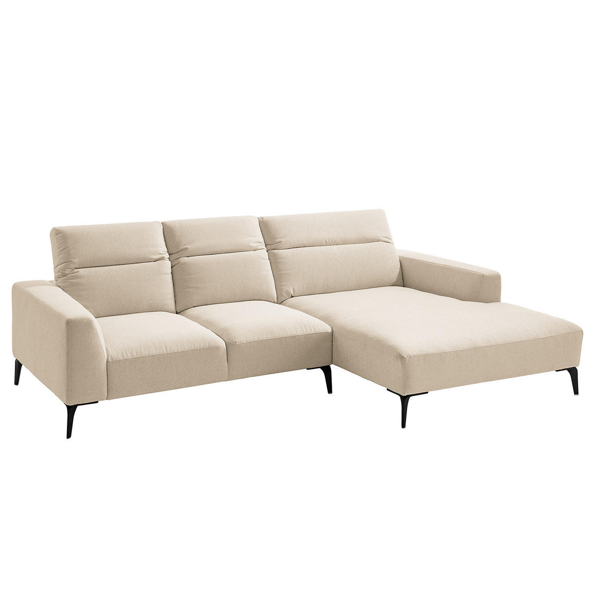 ECKSOFA mit Longchair - Beige/Schwarz, Textil/Metall (265/180cm) - home24