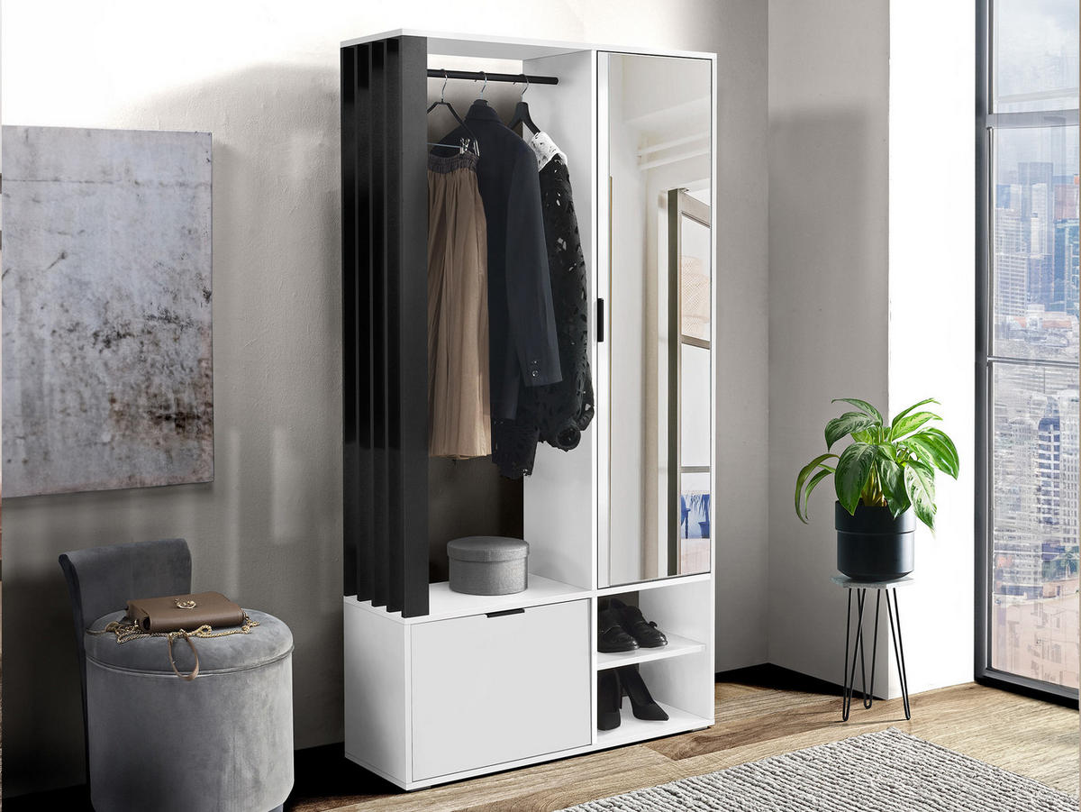 GARDEROBE Milo - Schwarz/Weiß, Holzwerkstoff/Kunststoff (100/190/33cm) - MIRJAN24