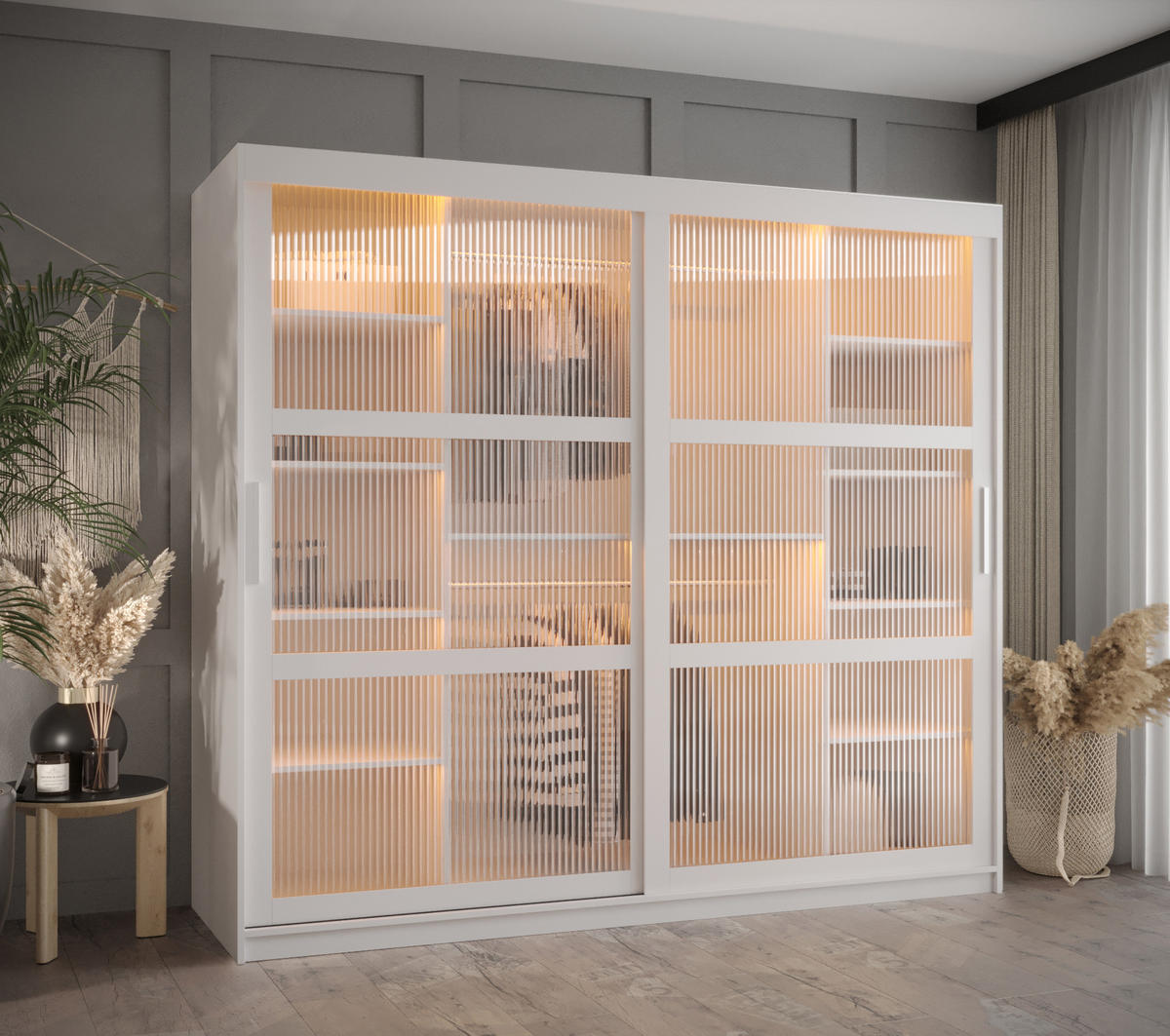 SCHWEBETÜRENSCHRANK 200/200/62 2-türig - Silberfarben/Weiß, Holz/Kunststoff (200/200/62cm) - Abiks Möbel