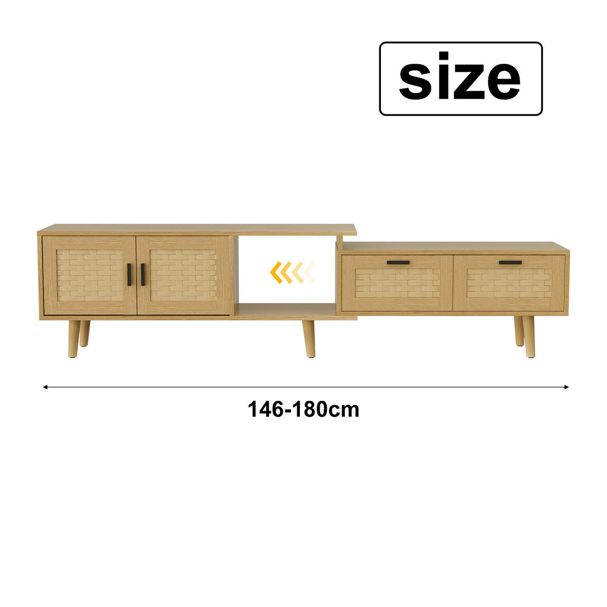 TV LOWBOARD ausziehbar 146–180 cm 2 Türen 2 Schubladen Holz - Naturfarben, Holz (146/44/29.8cm) - Fortuna Lai