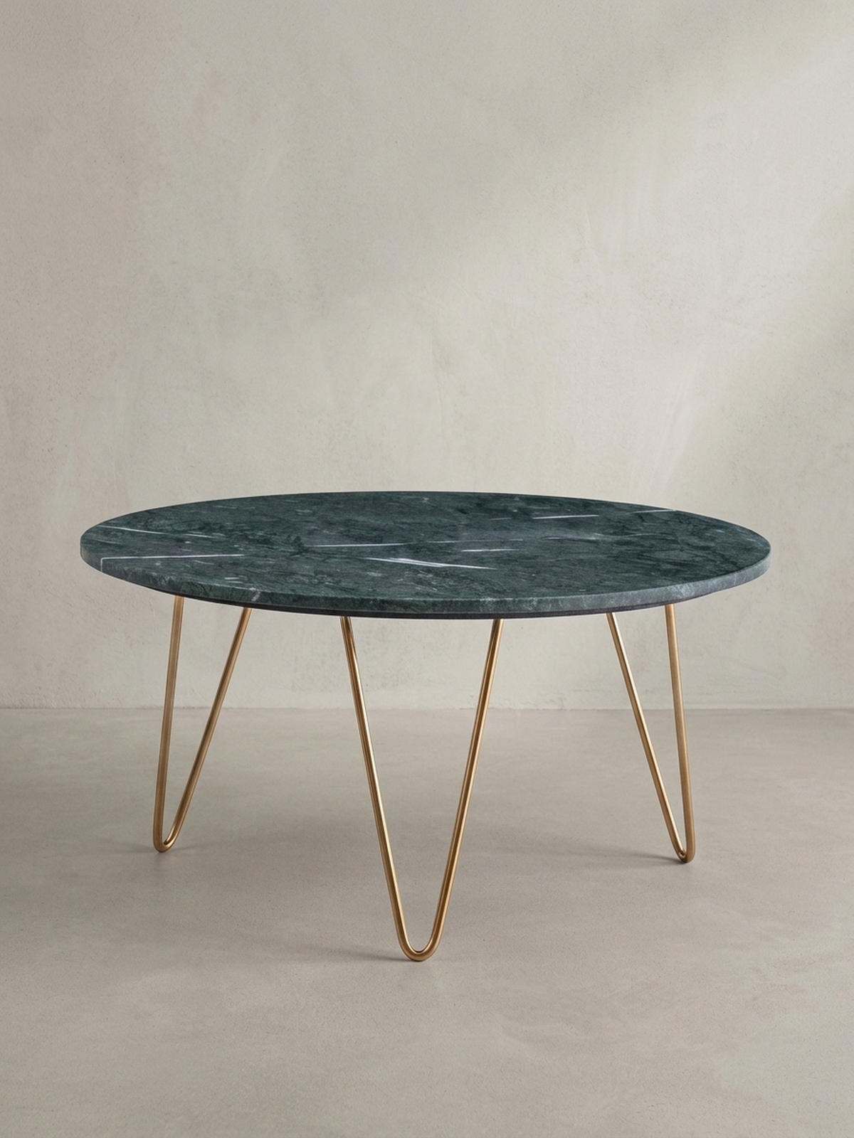 COUCHTISCH Grün Marmor Dreibein Design 70x70x35 cm, Rund Modern Gold Metall - Goldfarben/Grün, Metall (70/70/35cm) - KADIMA DESIGN