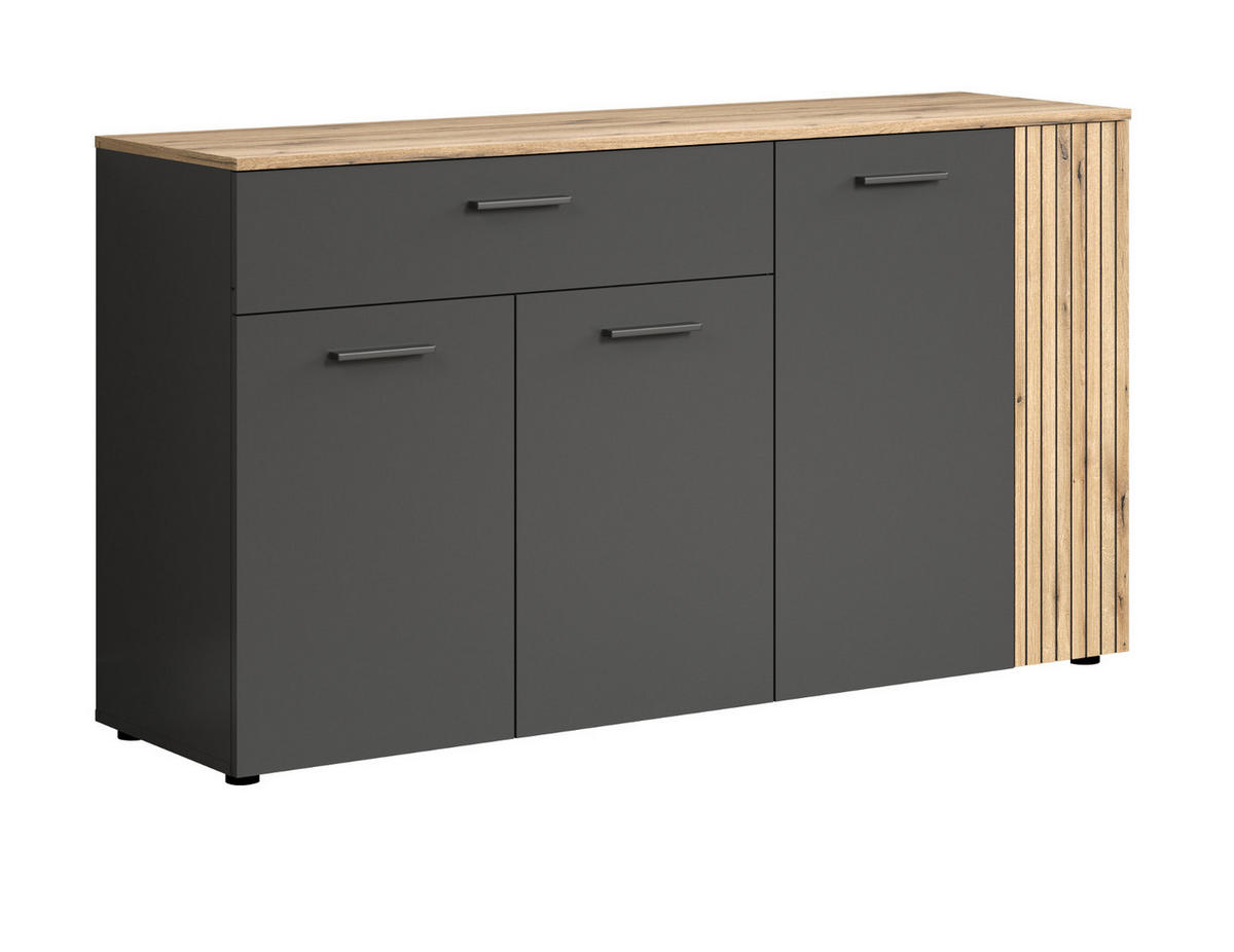 SIDEBOARD grau, Evoke Eiche 150 cm, Kommode 4-türig - Eichefarben/Schwarz, Holzwerkstoff/Kunststoff (150/83/32cm) - Top.Furn