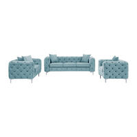 COUCHGARNITUR mit Sessel - 6 Personen - Samt, Stoff - Hellblau - EDWINA - Hellblau, Textil (162/76/91cm) - Vente-Unique