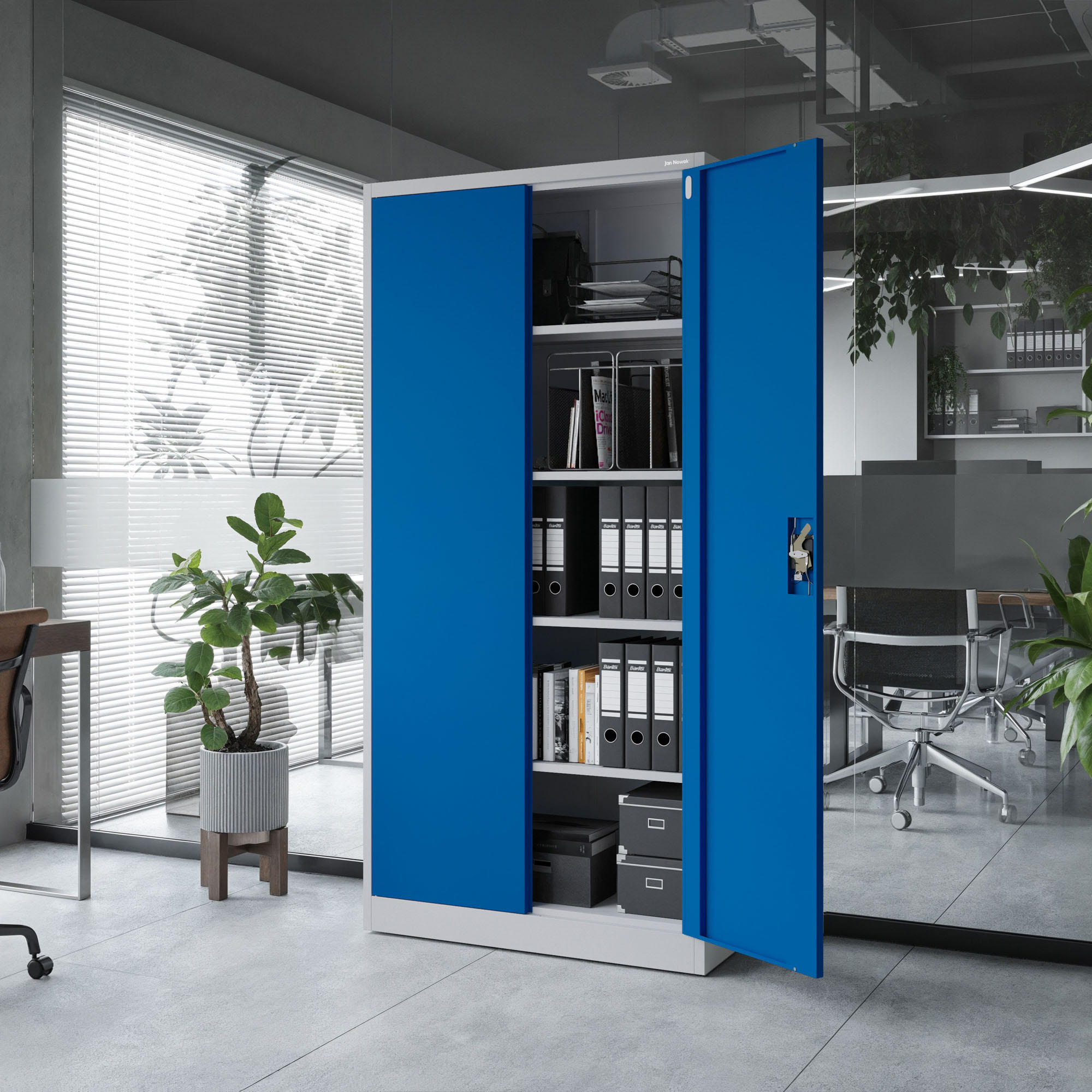 AKTENSCHRANK JAN 185x90x45 cm - Blau/Weiß, Metall (90/185/40cm) - Jan Nowak