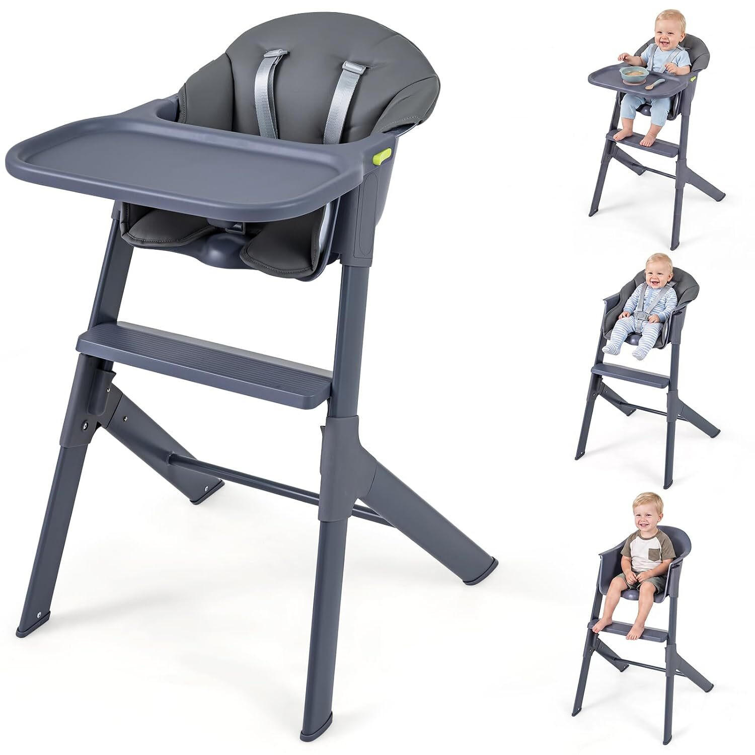KINDERHOCHSTUHL mit verstellbarem Tablett grau - Grau, Metall (66/90/55cm) - COSTWAY