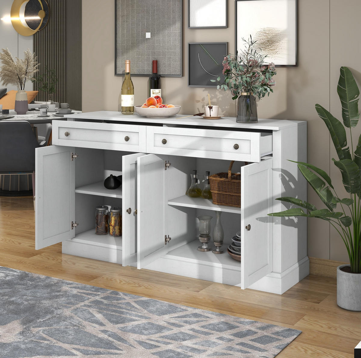 SIDEBOARD 150x40x86 cm Weiß mit 4 Türen & 2 Schubladen - Weiß, Holzwerkstoff (40/86/150cm) - Modfu