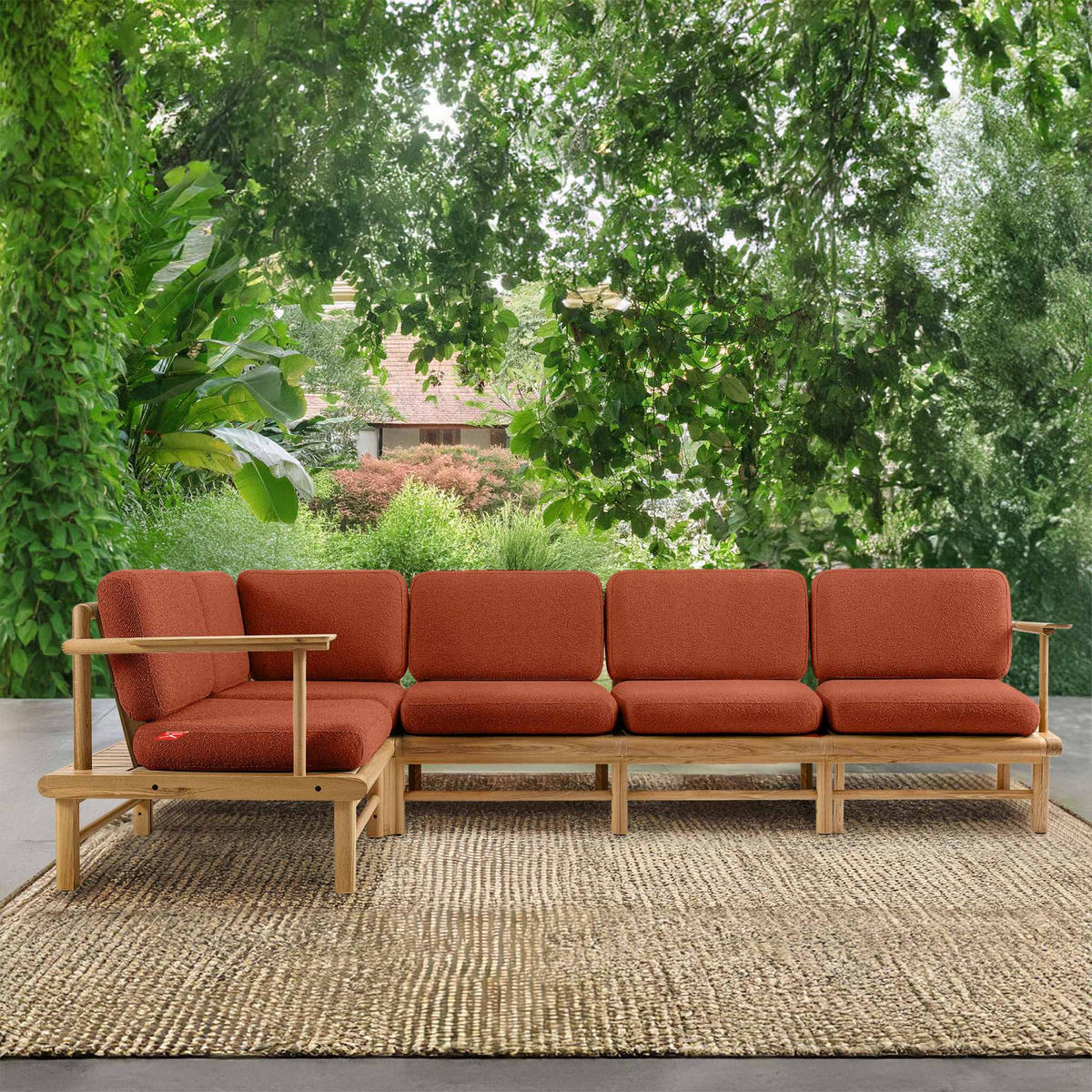 LOUNGESOFA ATREDA links - Orange, Holz/Textil (300/80/160cm) - KONSIMO®