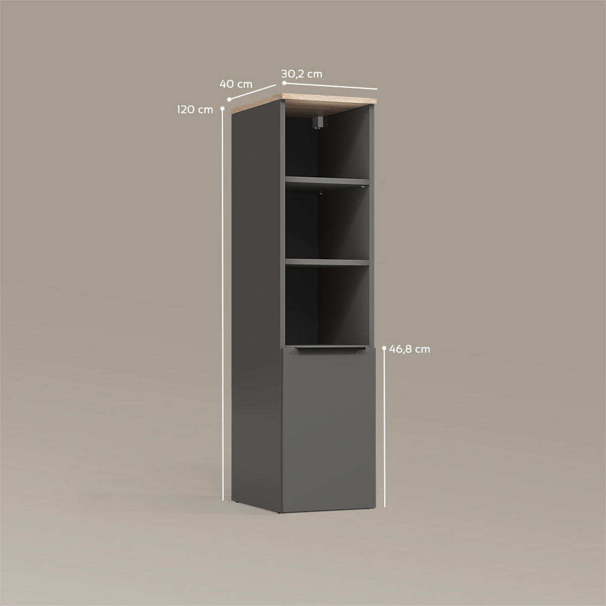 UNIVERSALSCHRANK Piave Anthrazit/Sonoma mit einer Tür - Anthrazit/Sonoma Eiche, Holzwerkstoff (30.2/120/40cm) - Livinity®