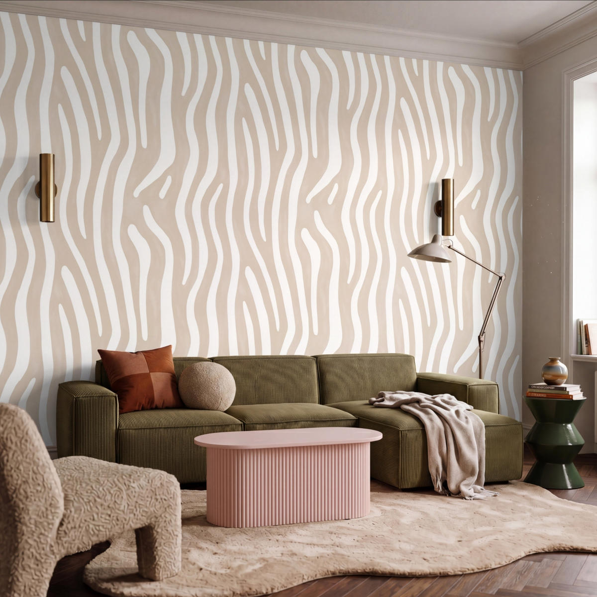 TAPETE - Abstrakt - Zebra - Beige - 400x300 cm - Beige, Papier (400/300cm) - OnlyWow