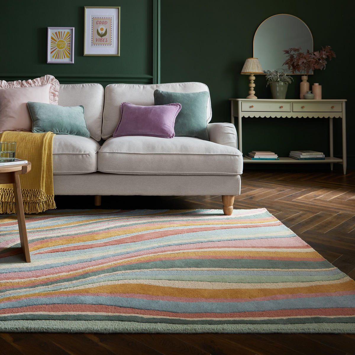 WOLLTEPPICH Wellen Muster, Abstrakt, Wohnzimmer Multicolor-Grün Rechteckig 160x230 - Multicolor, Textil (160/230cm) - KADIMA DESIGN